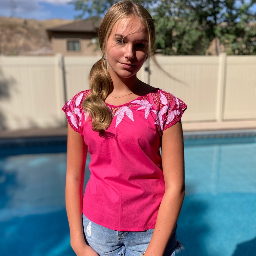 Vintage Indonesian Lace and Embroidery Pink Top
